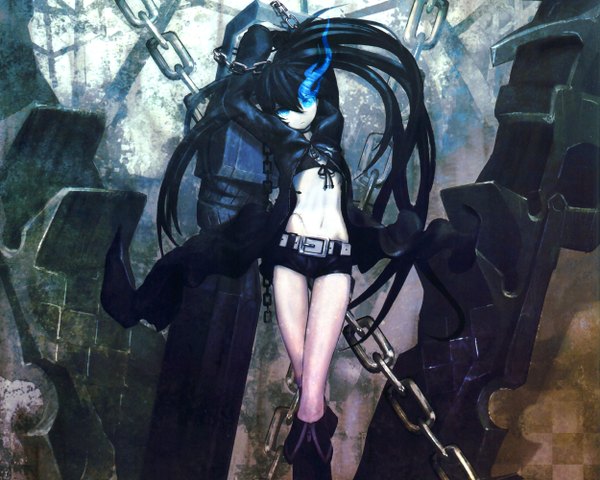 Anime picture 2500x2000 with black rock shooter black rock shooter (character) huke highres scan scar chain picsix