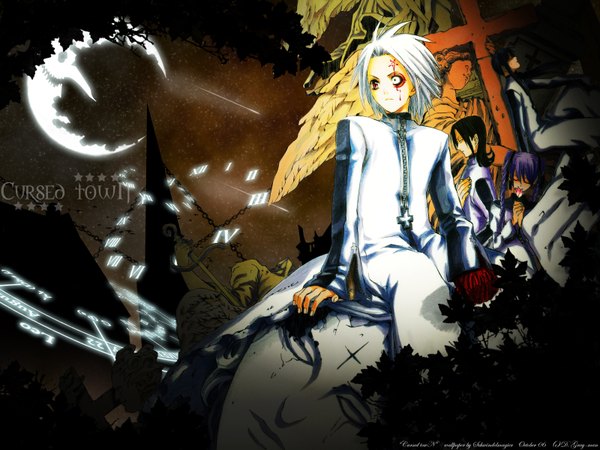 Anime picture 1600x1200 with d.gray-man allen walker kanda yuu lenalee lee dark background group moon