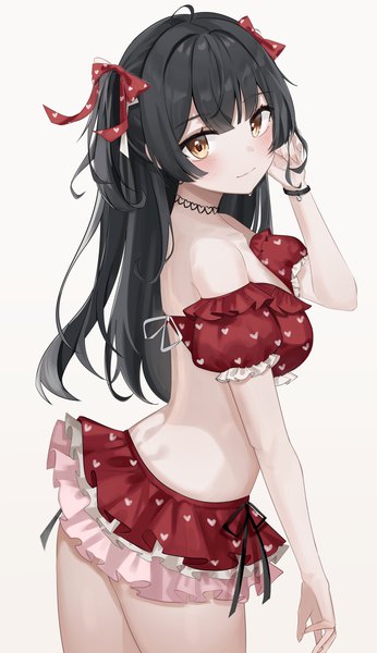 Anime picture 2858x4957 with idolmaster idolmaster shiny colors mayuzumi fuyuko whitebc single long hair tall image looking at viewer blush fringe highres breasts light erotic black hair simple background large breasts standing white background yellow eyes blunt bangs