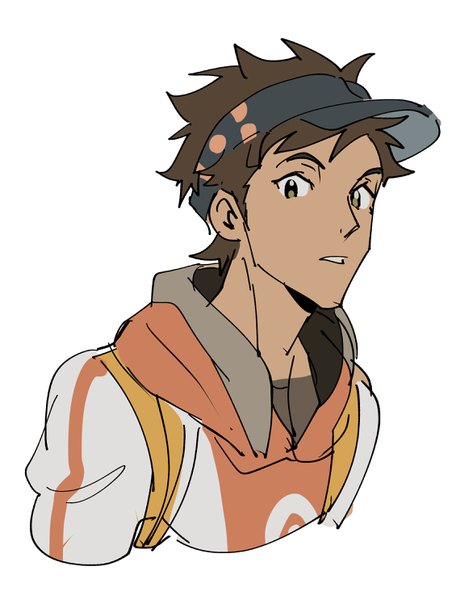 Anime picture 2237x2969 with pokemon pokemon (game) pokemon go nintendo male protagonist (pokemon go) kendy (revolocities) single tall image looking at viewer highres short hair simple background brown hair white background green eyes upper body dark skin boy