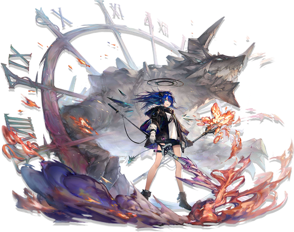 Anime picture 2013x1588 with arknights mostima (arknights) huanxiang heitu single long hair looking at viewer highres blue eyes standing blue hair full body tail horn (horns) open jacket official art bare legs magic glowing transparent background glowing eye (eyes)