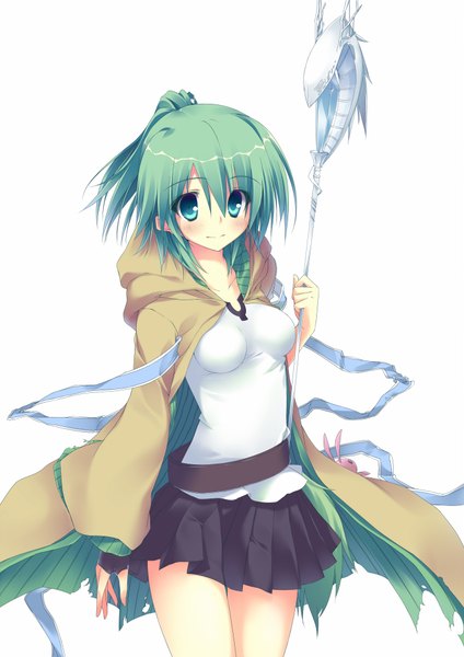 Anime picture 1414x2000 with yu-gi-oh! winda priestess of gusto kepon (artist) single tall image short hair simple background white background green eyes green hair girl skirt miniskirt bell staff