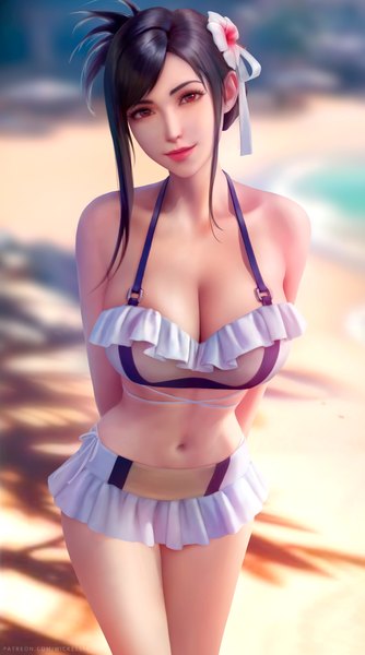 Anime picture 3900x7000 with final fantasy final fantasy vii square enix tifa lockhart tifa lockhart (shining spirit) wickellia single tall image looking at viewer fringe highres short hair breasts light erotic black hair smile red eyes large breasts standing signed