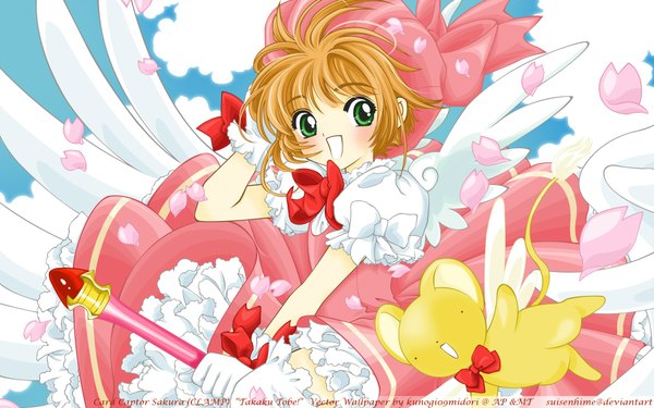 Anime picture 1920x1200 with card captor sakura clamp kinomoto sakura kero (cardcaptor sakura) highres wide image jpeg artifacts