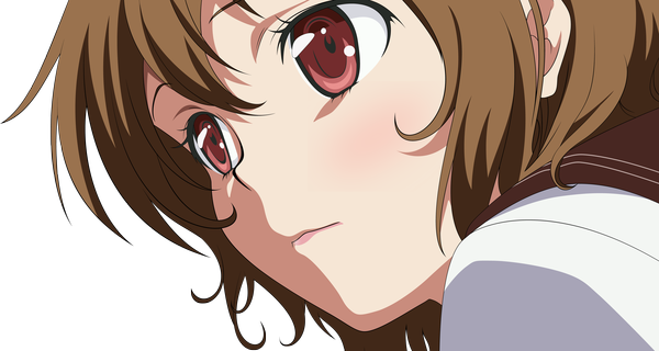 Anime picture 5000x2673 with denpa onna to seishun otoko shaft (studio) mifune ryuuko scr4t single highres short hair red eyes brown hair wide image absurdres transparent background face vector girl uniform school uniform