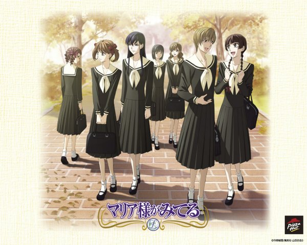 Anime picture 1250x1000 with maria-sama ga miteru studio deen fukuzawa yumi toudou shimako ogasawara sachiko shimazu yoshino matsudaira touko nijou noriko hasekura rei skirt serafuku skirt set