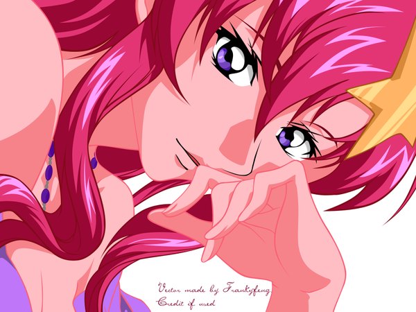 Anime picture 3500x2625 with mobile suit gundam gundam seed destiny sunrise (studio) meer campbell single long hair highres hair between eyes white background purple eyes bare shoulders pink hair absurdres close-up vector girl hair ornament hairclip star (symbol) necklace