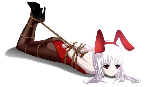 Anime picture 1903x1135 with k-project gohands (studio) kushina anna rinine single long hair fringe highres light erotic simple background red eyes wide image white background animal ears white hair tail animal tail bunny ears bunny girl bunny tail