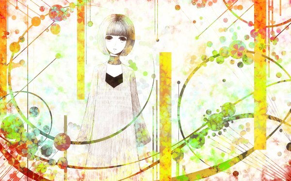 Anime picture 1500x938 with original bounin single fringe short hair wide image grey hair black eyes wallpaper girl collar
