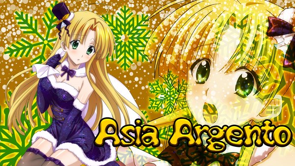 Anime picture 1920x1080 with highschool dxd asia argento shadowart single long hair looking at viewer blush fringe highres breasts open mouth blonde hair wide image large breasts sitting bare shoulders holding green eyes payot cleavage