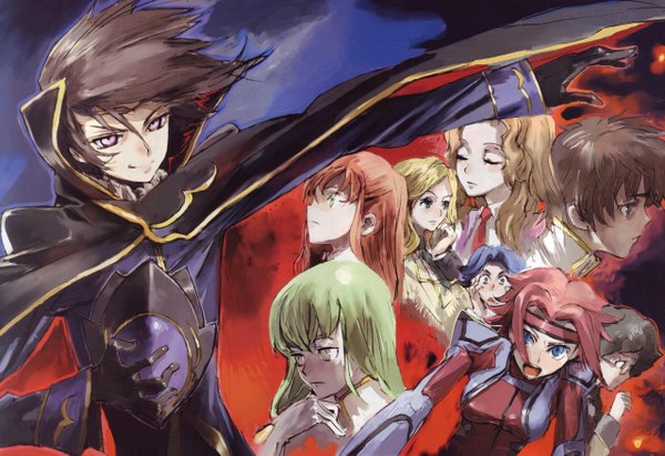 Anime picture 2560x1754 with code geass sunrise (studio) c.c. lelouch lamperouge kallen stadtfeld kururugi suzaku shirley fenette millay ashford nina einstein rivalz cardemonde long hair fringe highres short hair open mouth blue eyes blonde hair smile brown hair purple eyes