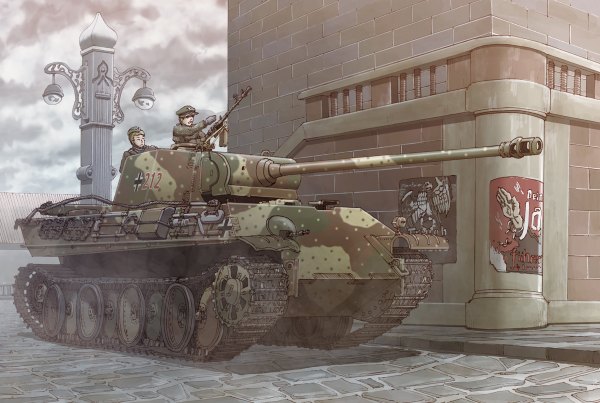 Anime picture 1200x806 with original earasensha military weapon gun ground vehicle wall tank caterpillar tracks