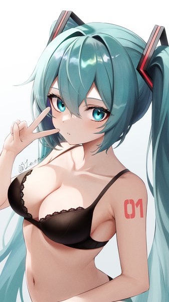 Anime picture 4320x7680 with vocaloid hatsune miku leone (kamina0205) single long hair tall image looking at viewer fringe highres breasts light erotic simple background large breasts standing white background twintails signed payot absurdres upper body
