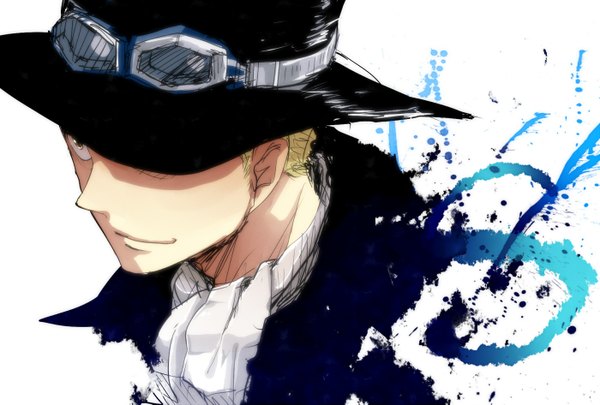 Anime picture 1400x945 with one piece toei animation sabo (one piece) sss3 single short hair white background boy hat goggles neckerchief