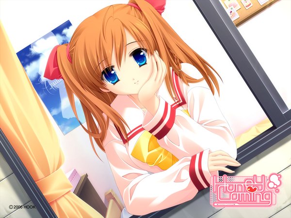 Anime picture 1600x1200 with honey coming kamijou asahi blue eyes game cg orange hair girl uniform serafuku