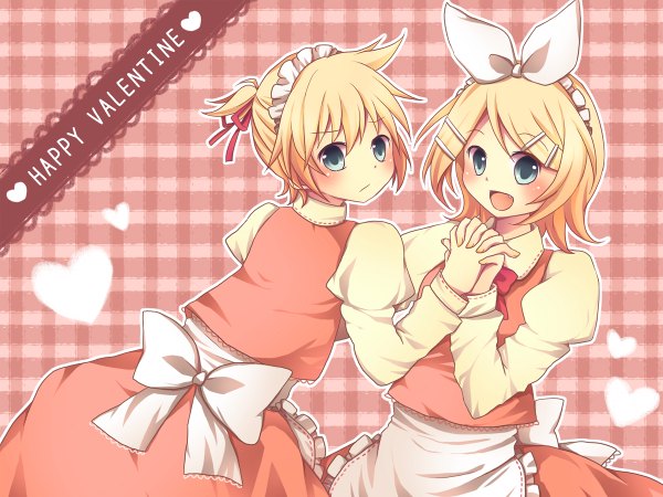 Anime picture 1200x900 with vocaloid kagamine rin kagamine len maid valentine girl