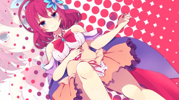 Anime picture 2000x1126 with no game no life madhouse stephanie dora single looking at viewer blush fringe highres short hair breasts blue eyes wide image bare shoulders red hair bare legs legs zoom layer girl hair ornament bow