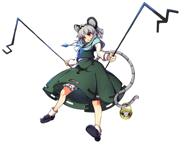 Anime picture 3938x3128 with touhou nazrin baba (baba seimaijo) single highres red eyes animal ears looking away absurdres full body tail long sleeves parted lips animal tail grey hair :o transparent background mouse ears mouse tail mouse girl