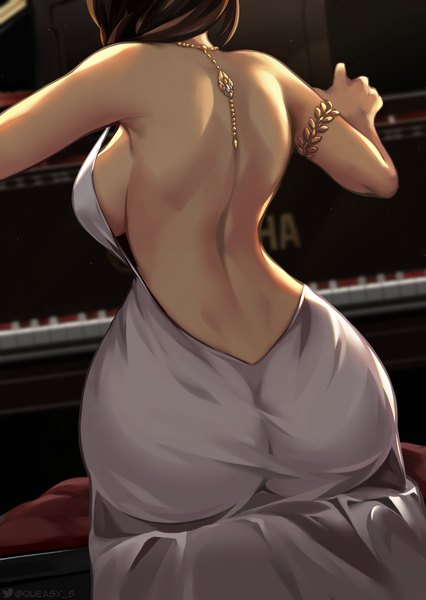 Anime picture 2480x3496 with azur lane south dakota (azur lane) south dakota (solo concert) (azur lane) queasy s single long hair tall image highres breasts light erotic black hair large breasts sitting signed ass braid (braids) no bra twitter username sideboob back