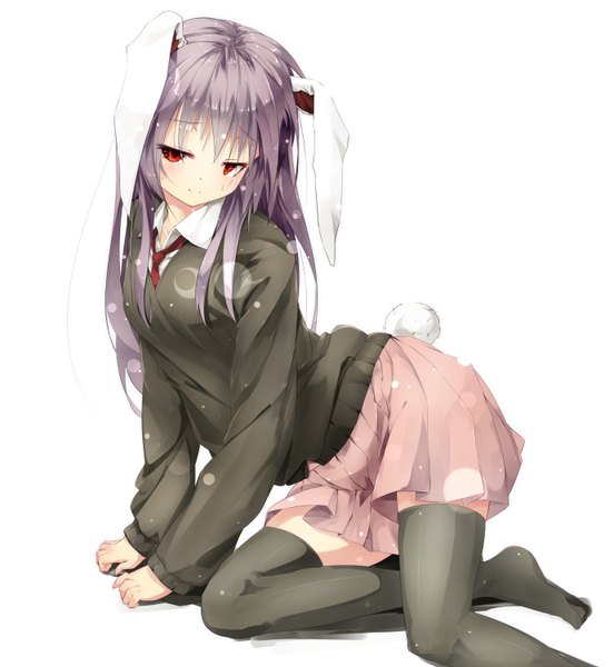 Anime picture 1380x1500 with touhou reisen udongein inaba gorilla (bun0615) single long hair tall image looking at viewer blush fringe simple background red eyes white background sitting animal ears tail animal tail grey hair sparkle bunny ears bunny tail