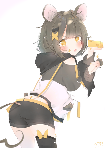 Anime picture 2380x3328 with original mizupuruta single tall image looking at viewer blush fringe highres short hair open mouth black hair simple background standing white background animal ears yellow eyes ahoge ass tail blunt bangs