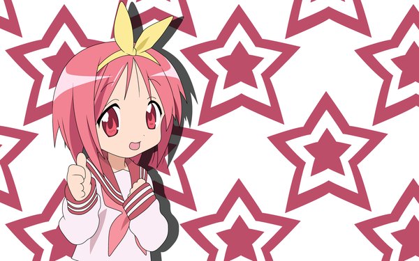 Anime picture 1920x1200 with lucky star to heart kyoto animation hiiragi tsukasa kamigishi akari highres thumbs up girl star (symbol)