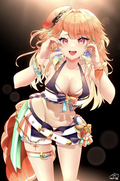 Anime picture 3000x4500 with virtual youtuber hololive hololive english takanashi kiara maka aratame single long hair tall image looking at viewer blush fringe highres breasts light erotic simple background smile red eyes large breasts bare shoulders signed