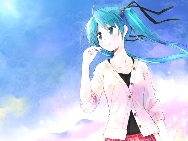 Anime picture 1200x900 with vocaloid melt (vocaloid) hatsune miku nonaka yuu casual girl cardigan