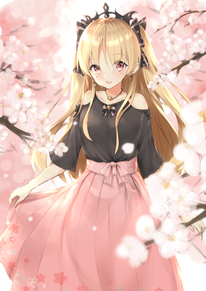 Anime picture 3541x5016 with fate (series) fate/grand order ereshkigal (fate) uzuki tsukuyo single long hair tall image looking at viewer blush fringe highres open mouth blonde hair smile hair between eyes red eyes standing bare shoulders absurdres outdoors