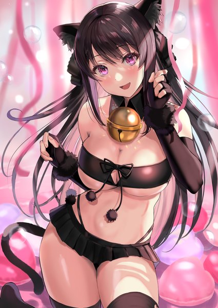 Anime picture 2508x3541 with ao no kanata no four rhythm sprite (company) tobisawa misaki sakamuke single long hair tall image looking at viewer blush fringe highres breasts open mouth light erotic black hair smile large breasts standing animal ears tail