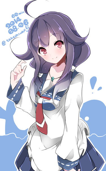 Anime picture 900x1440 with kantai collection taigei light aircraft carrier takeshima eku single long hair tall image looking at viewer blush smile red eyes twintails signed purple hair ahoge low twintails girl pendant sailor suit