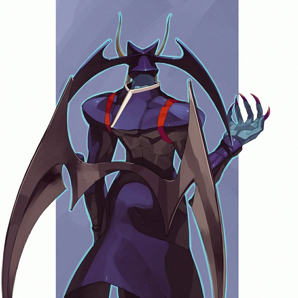 Anime picture 1125x1125 with vampire / darkstalkers (game) capcom jedah dohma shihou (g-o-s) single horn (horns) from behind back head wings boy wings claws
