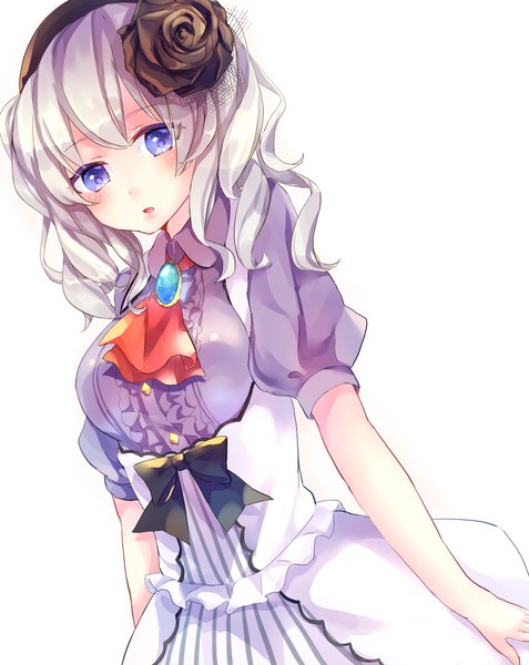Anime picture 1150x1447 with kantai collection kashima training cruiser hoshino yurara single long hair tall image looking at viewer blush fringe breasts open mouth simple background large breasts standing white background purple eyes payot silver hair wide sleeves :o