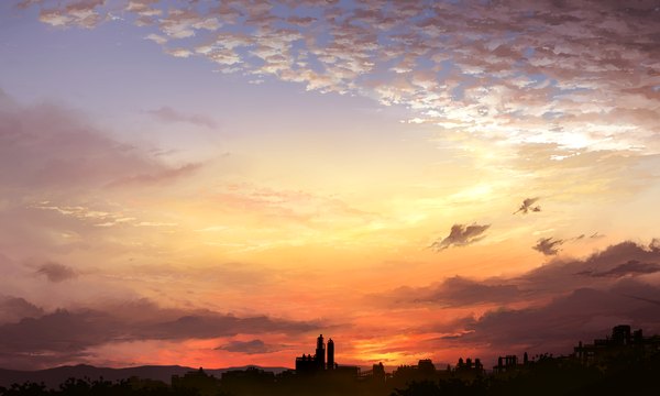 イラスト 1400x840 と オリジナル juuyonkou wide image 空 cloud (clouds) city evening sunset cityscape no people landscape 建物