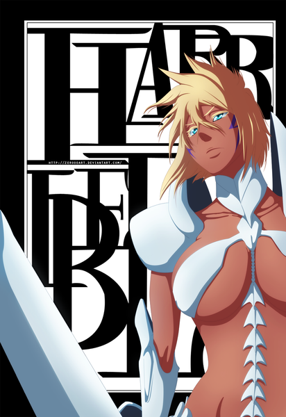 Anime picture 1000x1455 with bleach studio pierrot tia harribel zeroooart single tall image short hair breasts blue eyes light erotic blonde hair large breasts inscription coloring face paint espada girl