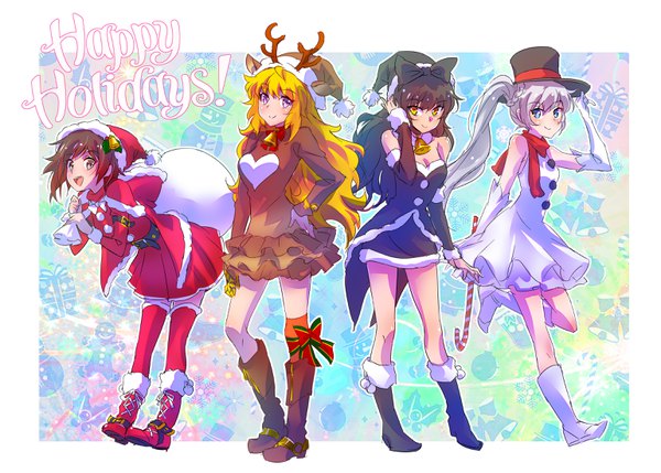 Anime picture 3075x2200 with rwby rooster teeth ruby rose weiss schnee blake belladonna yang xiao long iesupa long hair looking at viewer highres short hair blue eyes black hair blonde hair smile purple eyes multiple girls yellow eyes absurdres silver hair