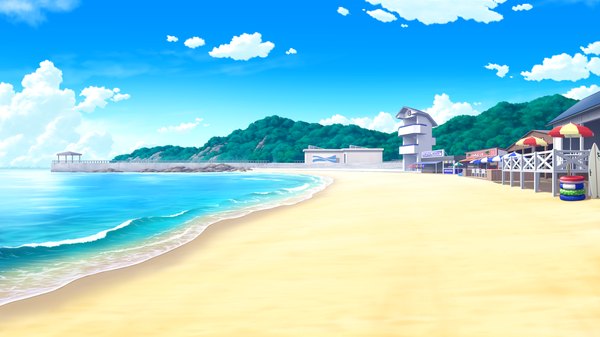 Anime picture 1280x720 with imouto paradise! imouto paradise! 2 itou life wide image game cg sky cloud (clouds) beach no people sea