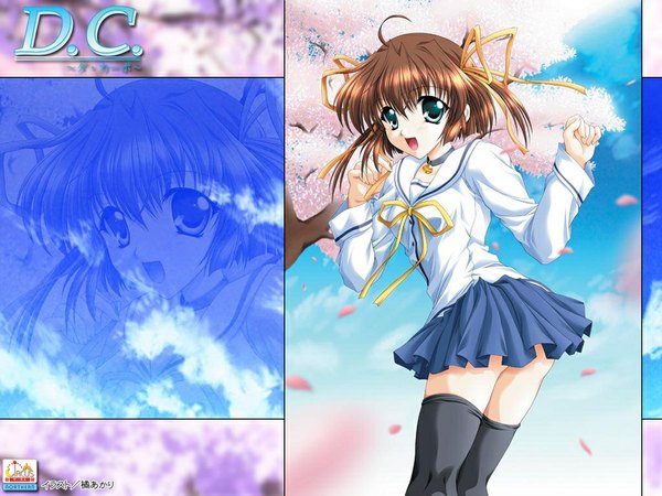 Anime picture 1024x768 with da capo asakura nemu bell collar thighhighs skirt ribbon (ribbons) choker bell
