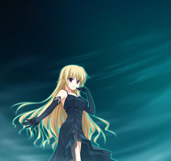 Anime picture 1280x1209 with fortissimo//akkord:bsusvier (game) ooba kagerou long hair blonde hair purple eyes game cg girl dress black dress