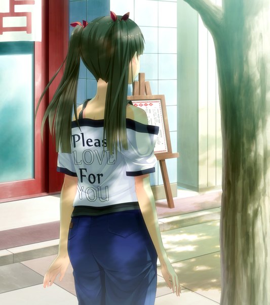 Anime picture 1024x1152 with suigetsu 2 long hair tall image black hair twintails game cg from behind girl shorts