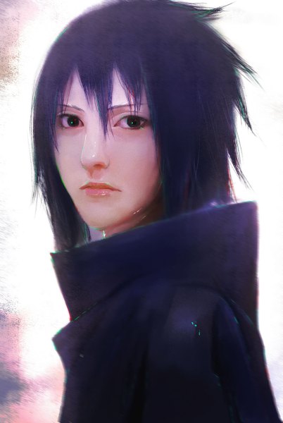 Anime picture 1900x2834 with naruto studio pierrot naruto (series) uchiha izuna bossmonsterbani single tall image looking at viewer fringe highres short hair black hair simple background hair between eyes white background upper body lips black eyes realistic portrait