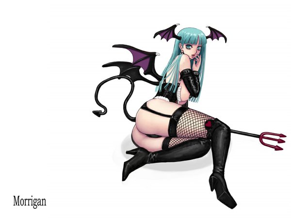 Anime picture 1024x768 with vampire / darkstalkers (game) capcom morrigan aensland ark breasts light erotic large breasts tail nail polish fingernails demon girl long fingernails demon tail cosplay succubus girl lingerie garter straps