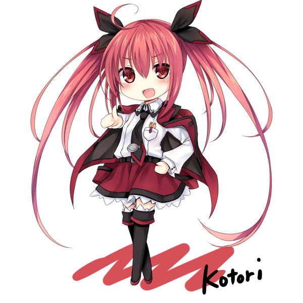 Anime picture 1000x1000 with date a live itsuka kotori kaguyuu single long hair blush open mouth red eyes white background twintails ahoge red hair chibi girl skirt miniskirt necktie