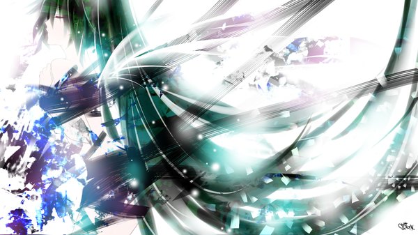 Anime picture 1500x844 with vocaloid hatsune miku tyouya single long hair wide image twintails eyes closed very long hair profile multicolored hair aqua hair two-tone hair girl