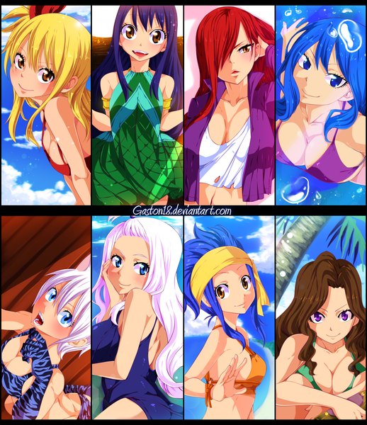 Anime picture 3458x4000 with fairy tail lucy heartfilia erza scarlet wendy marvell juvia lockser mirajane strauss levy mcgarden lisanna strauss cana alberona tongasart long hair tall image highres short hair breasts open mouth blue eyes light erotic blonde hair smile
