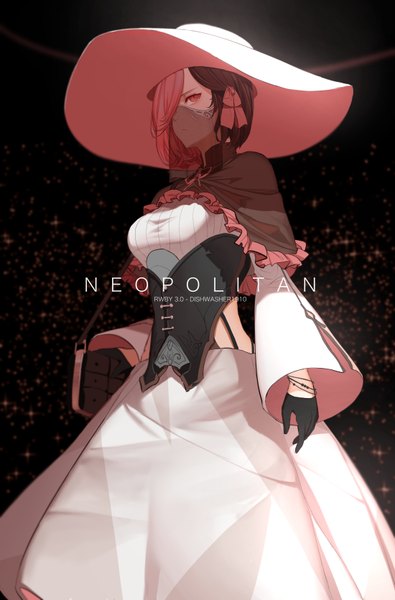 Anime picture 550x835 with rwby rooster teeth neopolitan (rwby) dishwasher1910 single tall image fringe short hair simple background hair between eyes brown hair standing looking away pink hair pink eyes multicolored hair hair over one eye two-tone hair character names black background