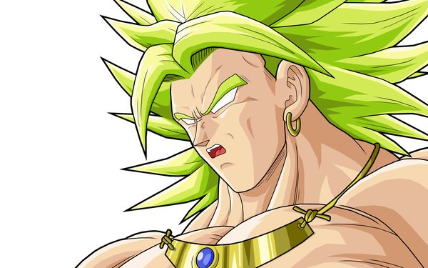 Anime picture 2880x1800 with dragon ball z broly drozdoo single highres short hair open mouth simple background wide image white background green eyes portrait muscle vector blank eyes boy earrings jewelry necklace