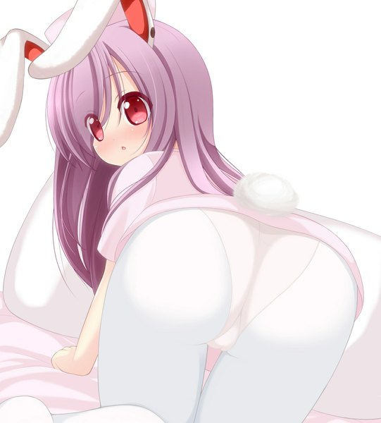 Anime picture 970x1076 with touhou reisen udongein inaba chimunge single long hair tall image blush light erotic simple background red eyes white background animal ears purple hair ass tail animal tail bunny ears pantyshot bunny girl bunny tail