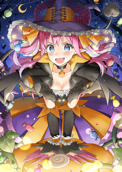 Anime-Bild 800x1122 mit fate (series) fate/grand order fate/extra fate/extra ccc elizabeth bathory (fate) (all) elizabeth bathory (halloween caster) (fate) h shai single long hair tall image looking at viewer blush fringe breasts open mouth blue eyes hair between eyes pink hair cleavage :d