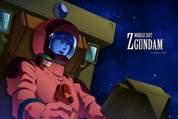 Anime picture 3568x2398 with mobile suit gundam zeta gundam sunrise (studio) quattro bajeena quattro vageena kazuto mitsurugi single highres short hair open mouth absurdres wavy hair space cockpit boy helmet spacesuit